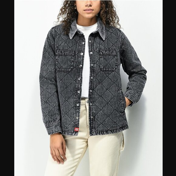 Dickies 💋 Women's Quilted Chore Jacket \\ Size Small // Washed Black \\ Zumies - Picture 2 of 16